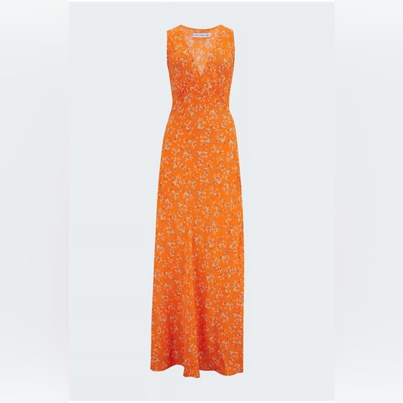 Faithfull The Brand Acacia Full Length Maxi Dress in Audrey Floral Orange 2 NEW - Picture 2 of 9